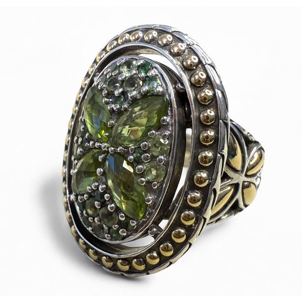JOHN HARDY Peridot Tsavorite Sterling & 18K Gold Accents Size 7 1/4 Ring